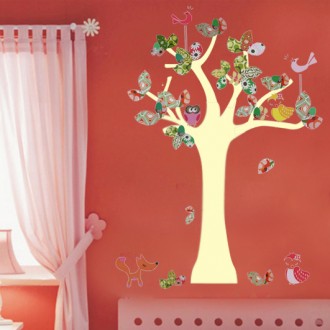 Colorful tree and owls Wall Decal Kindergarten Wall Sticker